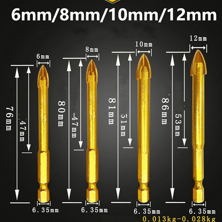 ELECTROPRIME Multi-purpose Alloy Cross Hex Shank Drill Ceramic Glass Hole Opener, Size:12MM