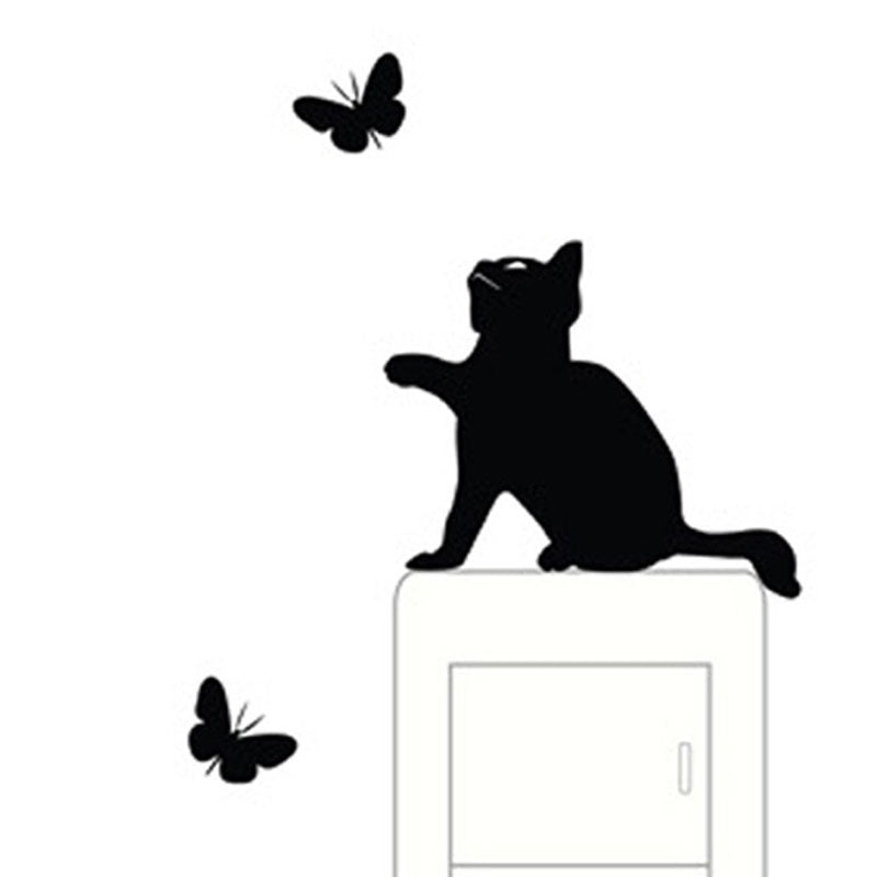 ELECTROPRIME Cats And Butterflies Switch Stickers Embossed Childrens Room Wall Decals