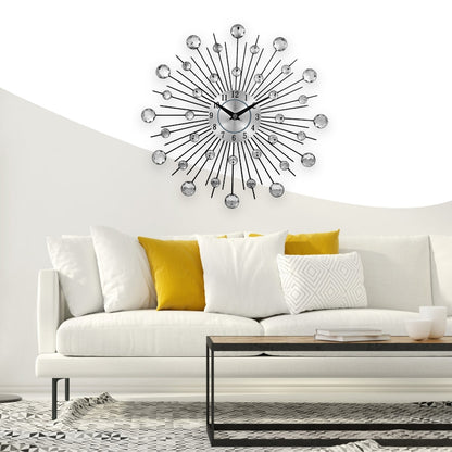 ELECTROPRIME Creative Wall Clock Crystal Silver Wrought Iron Wall Clock Personality Art Decoration Living Room Bedroom Clock