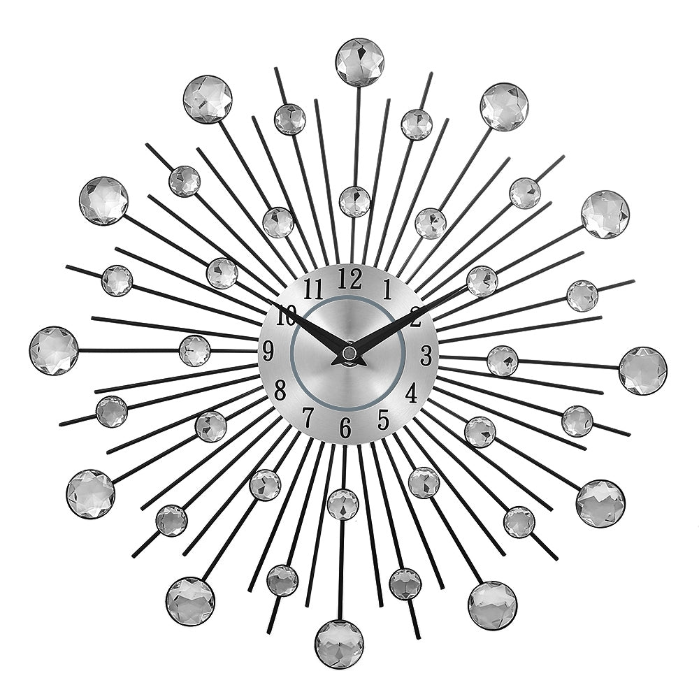 ELECTROPRIME Creative Wall Clock Crystal Silver Wrought Iron Wall Clock Personality Art Decoration Living Room Bedroom Clock
