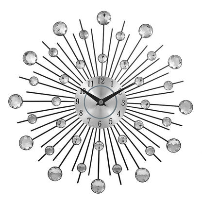 ELECTROPRIME Creative Wall Clock Crystal Silver Wrought Iron Wall Clock Personality Art Decoration Living Room Bedroom Clock