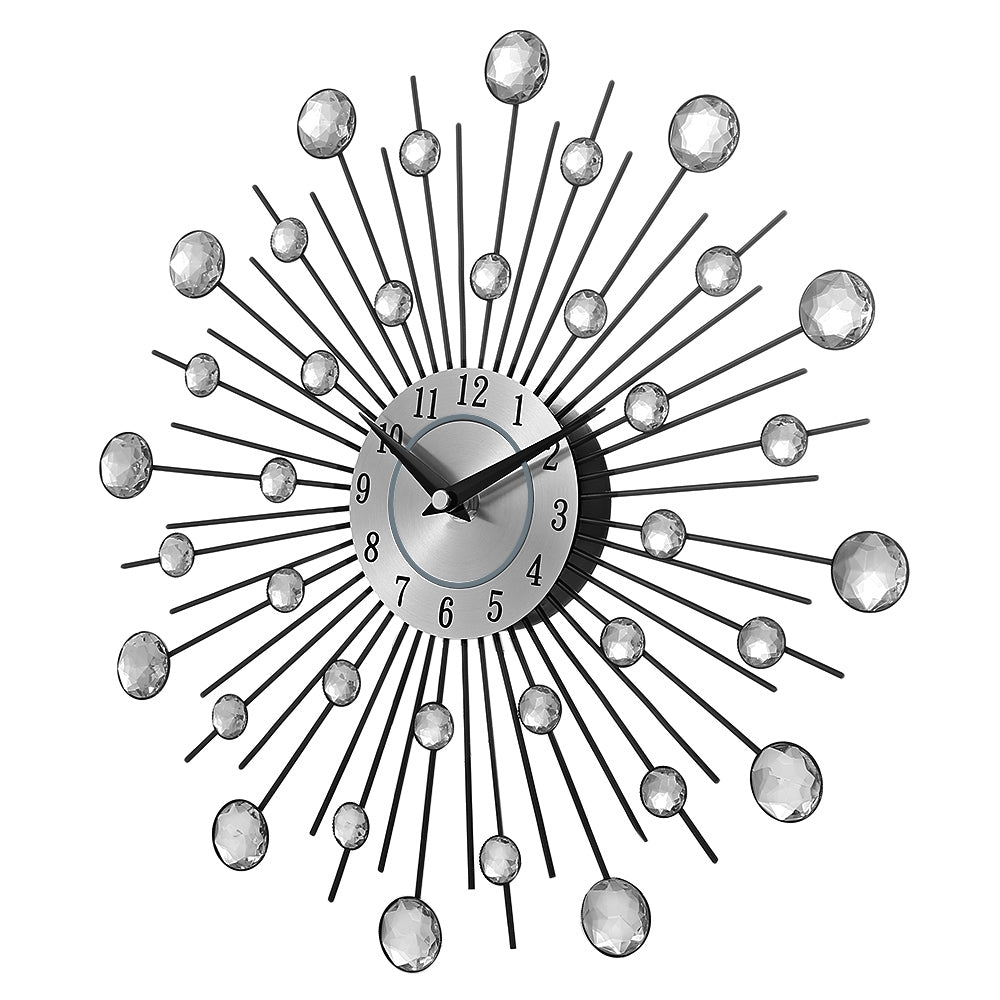 ELECTROPRIME Creative Wall Clock Crystal Silver Wrought Iron Wall Clock Personality Art Decoration Living Room Bedroom Clock