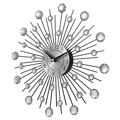 ELECTROPRIME Creative Wall Clock Crystal Silver Wrought Iron Wall Clock Personality Art Decoration Living Room Bedroom Clock
