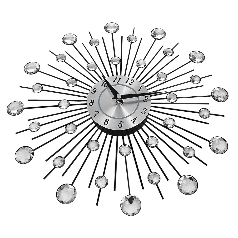 ELECTROPRIME Creative Wall Clock Crystal Silver Wrought Iron Wall Clock Personality Art Decoration Living Room Bedroom Clock