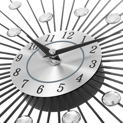 ELECTROPRIME Creative Wall Clock Crystal Silver Wrought Iron Wall Clock Personality Art Decoration Living Room Bedroom Clock