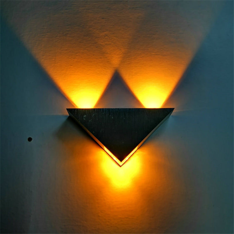 ELECTROPRIME 3W Aluminum Triangle Wall Lamp Home Lighting Indoor Outdoor Decoration Light, AC 85-265V(Yellow Light)