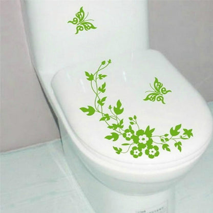 ELECTROPRIME Butterfly Flower Vine Bathroom Wall Stickers Home Decoration Wallpaper Wall Decals For Toilet Decorative Sticker(Green)