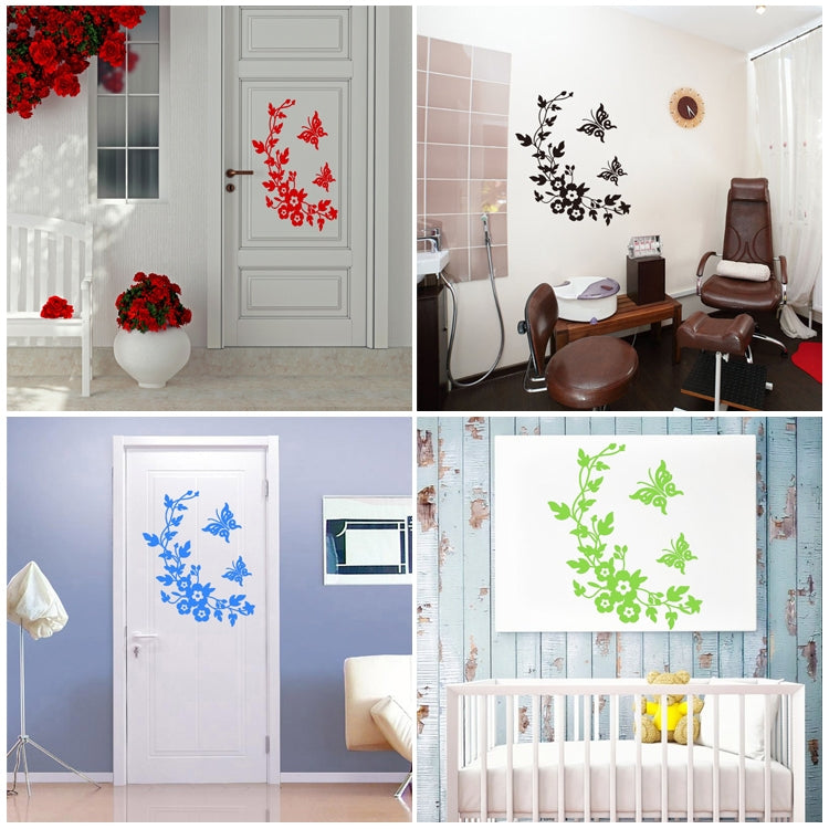ELECTROPRIME Butterfly Flower Vine Bathroom Wall Stickers Home Decoration Wallpaper Wall Decals For Toilet Decorative Sticker(Magenta)