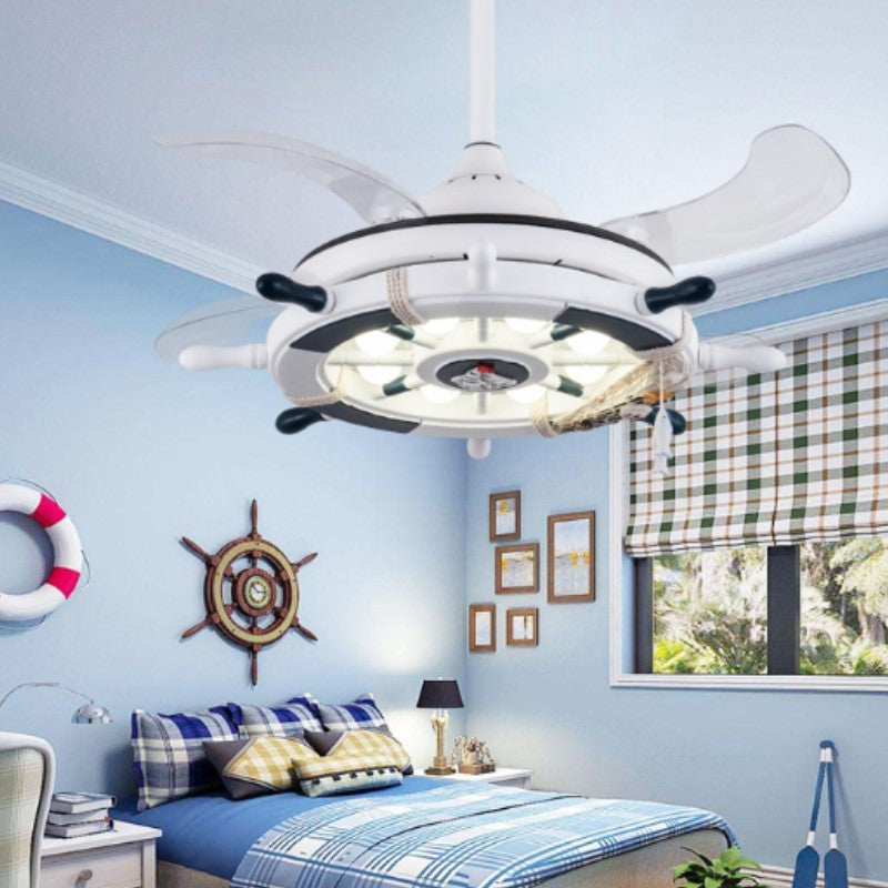 ELECTROPRIME Creative Rudder Fan Light Children Bedroom Invisible Small Ceiling Fan with 3 Gear Dimming(36 inch S Sailing / Remote Control)
