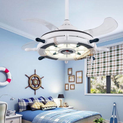ELECTROPRIME Creative Rudder Fan Light Children Bedroom Invisible Small Ceiling Fan with 3 Gear Dimming(36 inch S Sailing / Remote Control)
