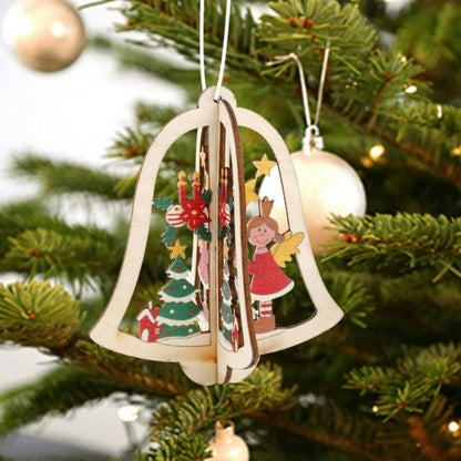ELECTROPRIME 3D Christmas Wooden Pendant Christmas Tree Ornament DIY Santa Xmas Tree Decoration(Bell)
