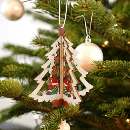 ELECTROPRIME 3D Christmas Wooden Pendant Christmas Tree Ornament DIY Santa Xmas Tree Decoration(Christmas tree)