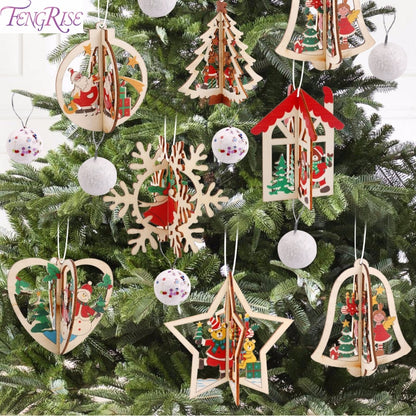 ELECTROPRIME 3D Christmas Wooden Pendant Christmas Tree Ornament DIY Santa Xmas Tree Decoration(Christmas tree)