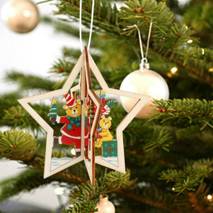 ELECTROPRIME 3D Christmas Wooden Pendant Christmas Tree Ornament DIY Santa Xmas Tree Decoration(Star)