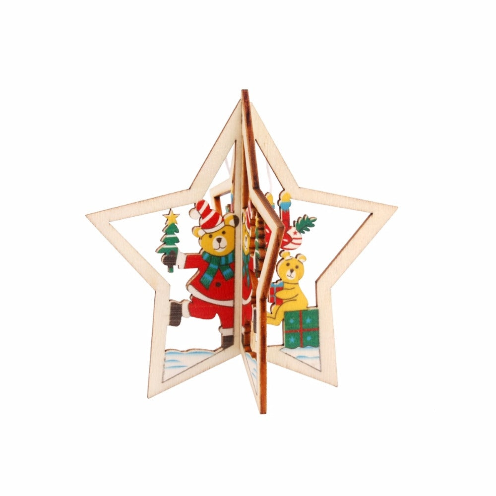 ELECTROPRIME 3D Christmas Wooden Pendant Christmas Tree Ornament DIY Santa Xmas Tree Decoration(Star)