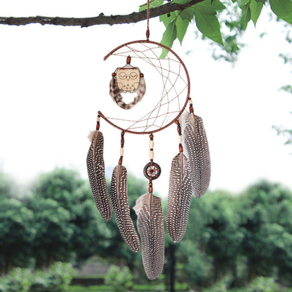 ELECTROPRIME Simple Owl Wind Chime Dream Catcher Natural Feather Wall Hanging Home Interior