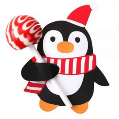 ELECTROPRIME 2 Packs Christmas Baking Decoration Cute Santa Penguin Lollipop Paper Card(Penguin)