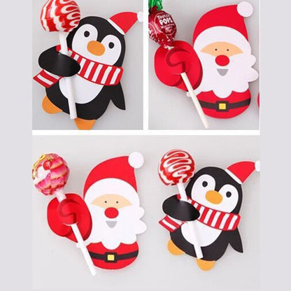 ELECTROPRIME 2 Packs Christmas Baking Decoration Cute Santa Penguin Lollipop Paper Card(Penguin)