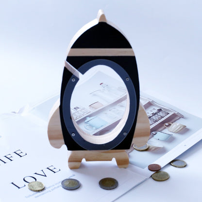 ELECTROPRIME Nordic Wood Rocket Money Box Toys Living Room Decoration Piggy Bank(Black)