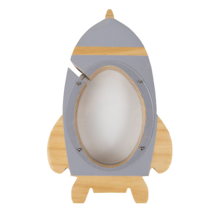 ELECTROPRIME Nordic Wood Rocket Money Box Toys Living Room Decoration Piggy Bank(Grey)