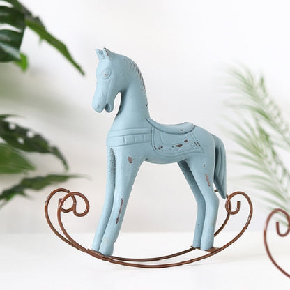 ELECTROPRIME Trojan Horse Statue Wedding Decor Wood Horse Retro Home Decoration Accessories(Blue)