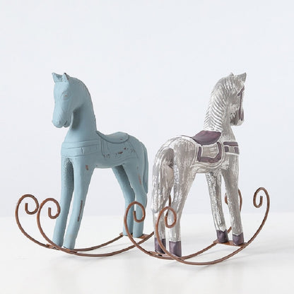 ELECTROPRIME Trojan Horse Statue Wedding Decor Wood Horse Retro Home Decoration Accessories(Blue)