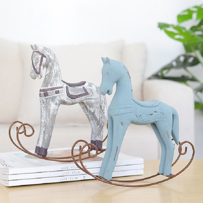 ELECTROPRIME Trojan Horse Statue Wedding Decor Wood Horse Retro Home Decoration Accessories(Blue)