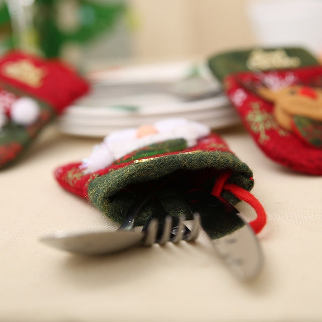 ELECTROPRIME Christmas Decorations Restaurant Decorations Gift Bag Knife and Fork Set Gloves Style(Snowman)