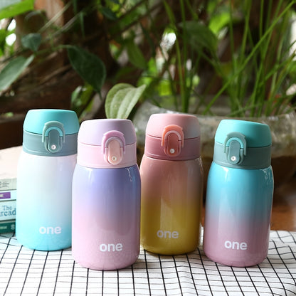 ELECTROPRIME Gradient Color Baby Stainless Steel  Milk Thermos Children Insulated Bottle Leak-poof Thermal Cup(260ml Purple)