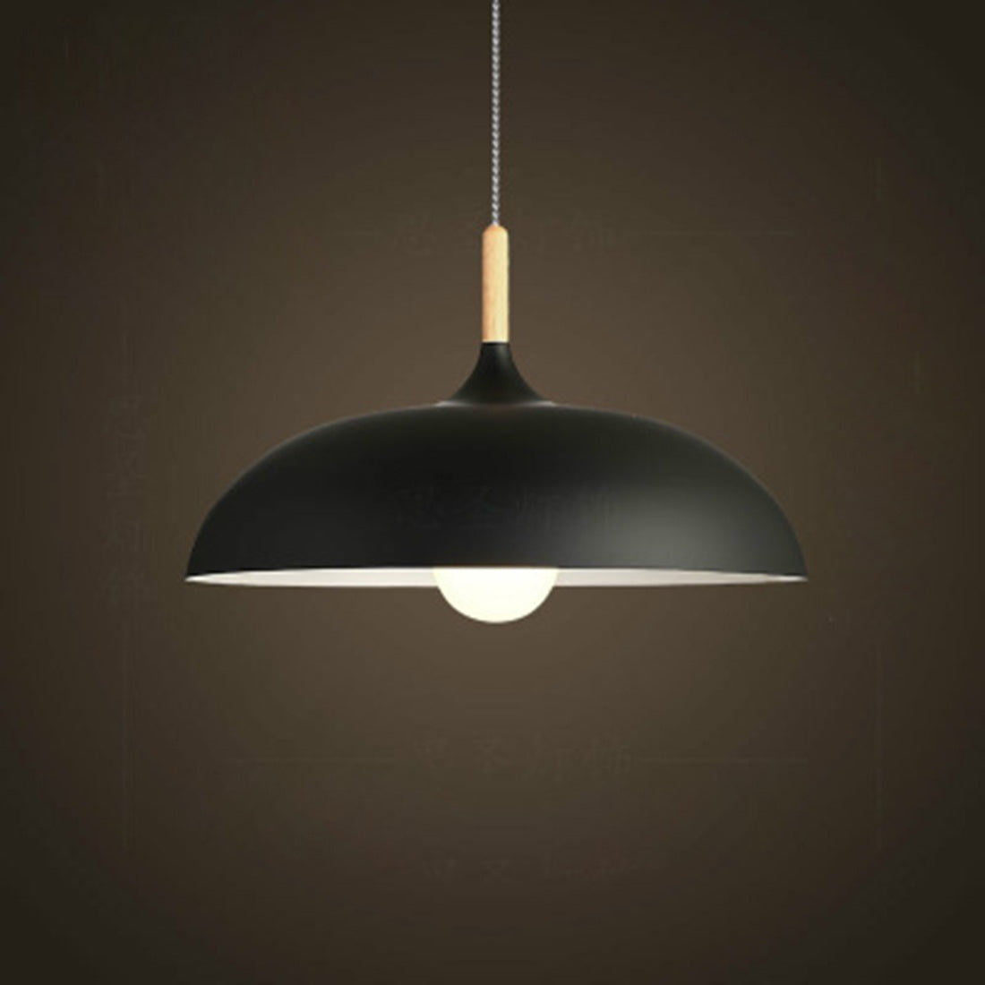 ELECTROPRIME 40W 35cm Minimalist Creative Personality Semi-circular Lid Chandelier Wrought Iron Single-head Restaurant Living Room Hotel Lamps (Black)