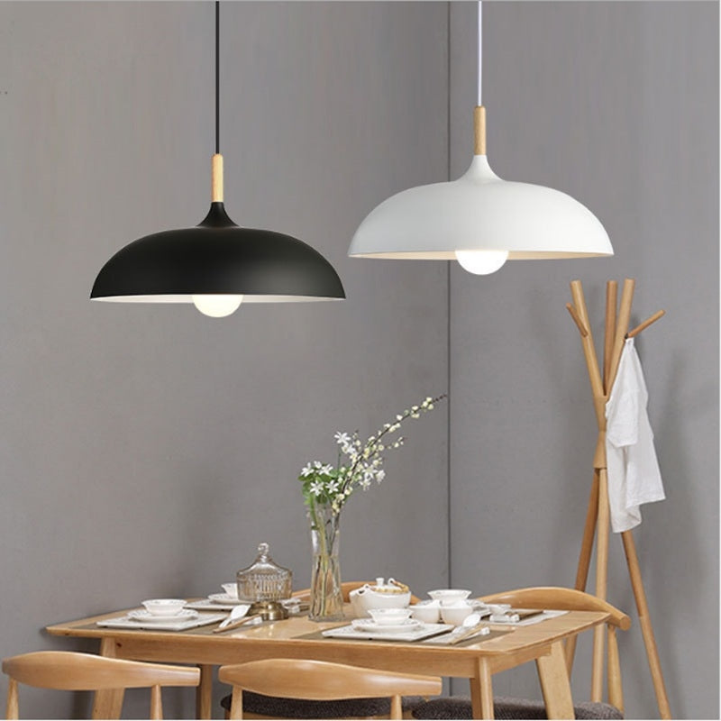 ELECTROPRIME 40W 35cm Minimalist Creative Personality Semi-circular Lid Chandelier Wrought Iron Single-head Restaurant Living Room Hotel Lamps (Black)