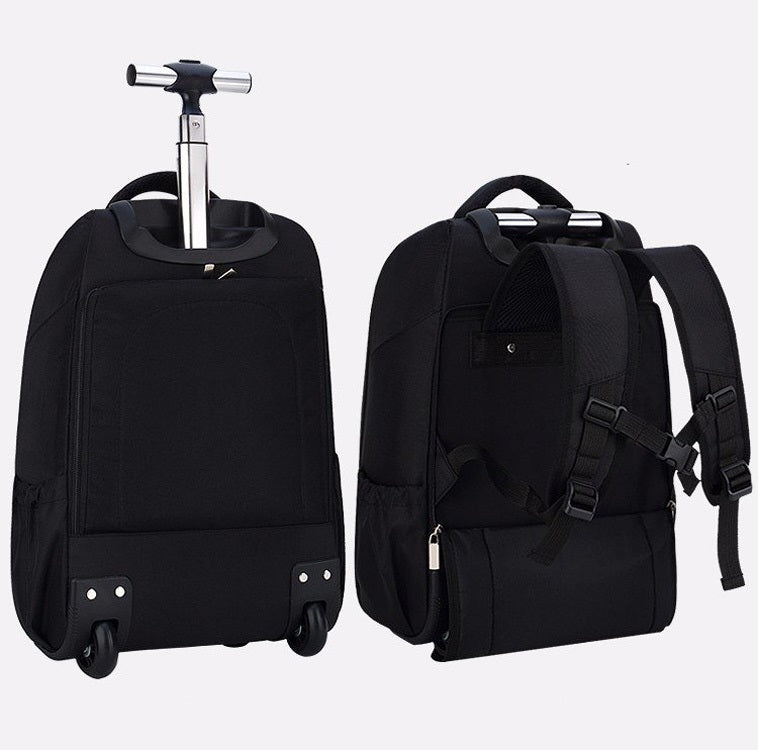 ELECTROPRIME 18 inch Pull Rod Double Shoulders School Bag Book Backpack Business Travel Box Bag (Black)