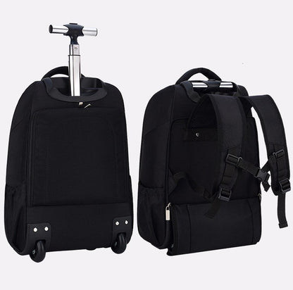 ELECTROPRIME 18 inch Pull Rod Double Shoulders School Bag Book Backpack Business Travel Box Bag (Black)