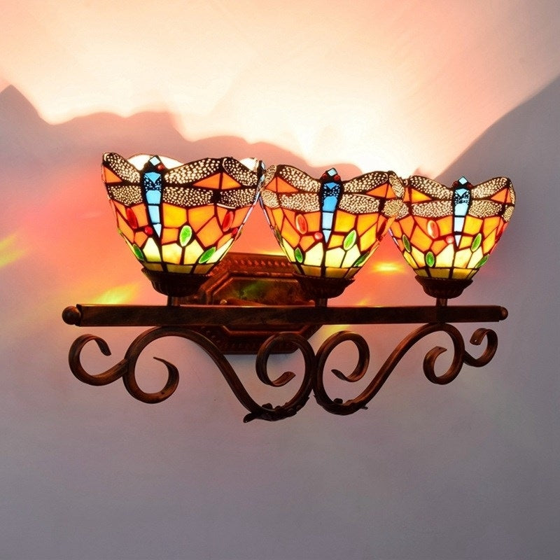 ELECTROPRIME Retro Dragonfly Color Three-heads Wall Lamp Mirror Headlight Corridor Bar Creative Decoration Light (UK Plug)