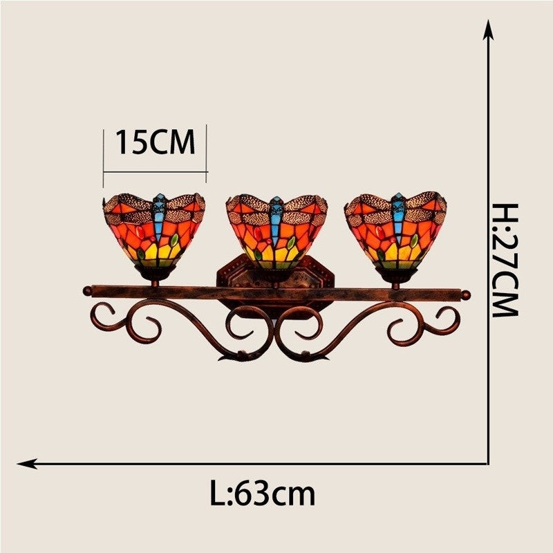 ELECTROPRIME Retro Dragonfly Color Three-heads Wall Lamp Mirror Headlight Corridor Bar Creative Decoration Light (UK Plug)