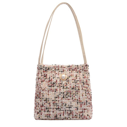 ELECTROPRIME Woolen Knitted Pearl Bucket Single Shoulder Bag Ladies Handbag (Color:Black Size:OneSize)