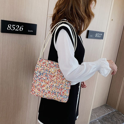 ELECTROPRIME Woolen Knitted Pearl Bucket Single Shoulder Bag Ladies Handbag (Color:Red Size:OneSize)
